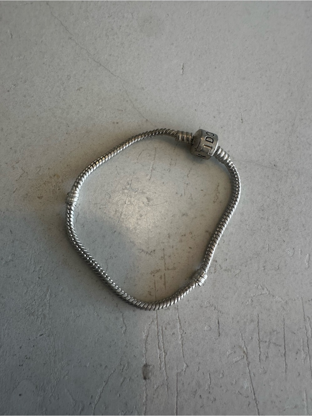 Pandora Silver Tone Snake Chain Bracelet with Branded Clasp